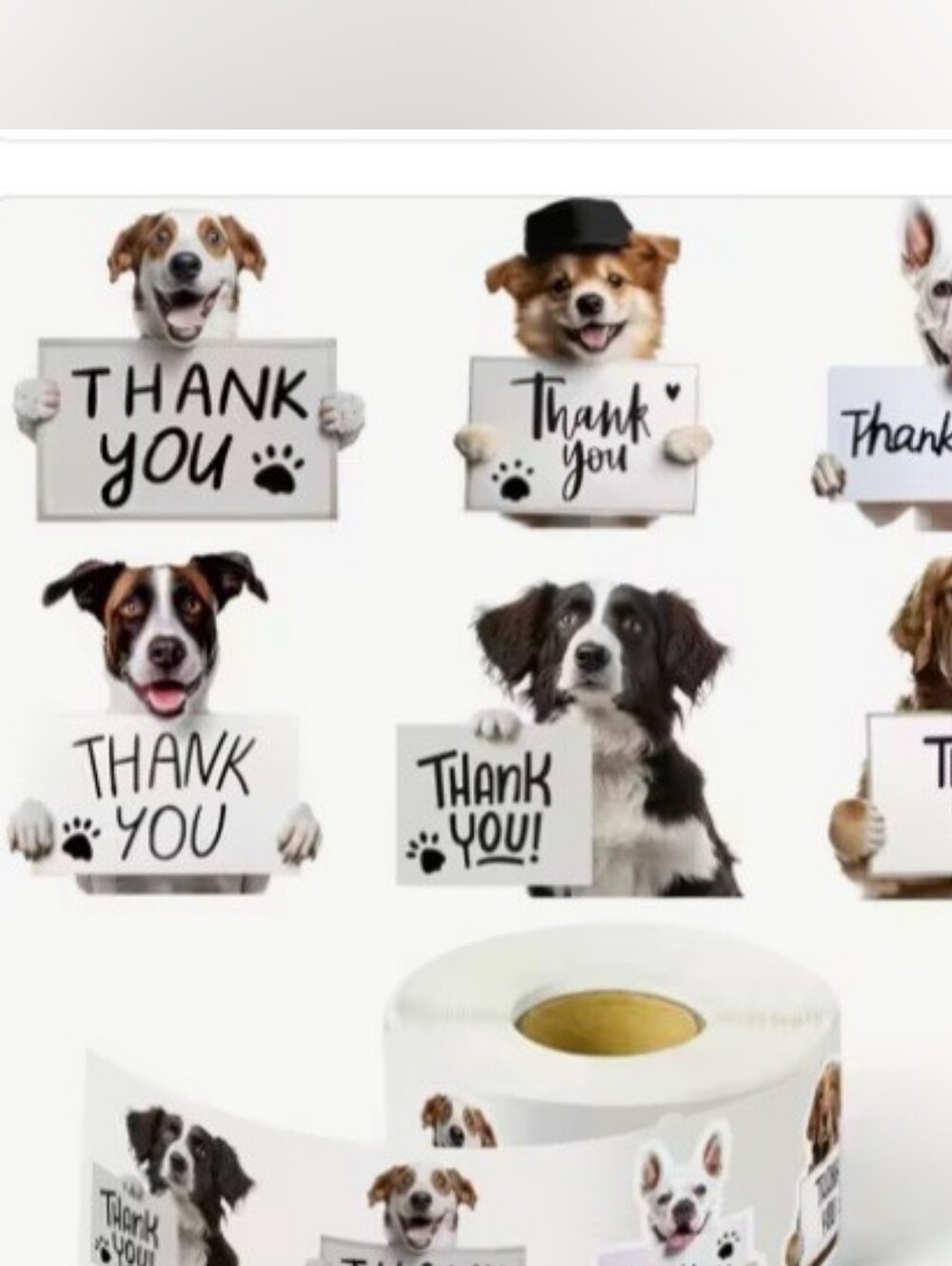 Thank You Dog Sticker Roll - White Dog Print - Picture 1 of 1